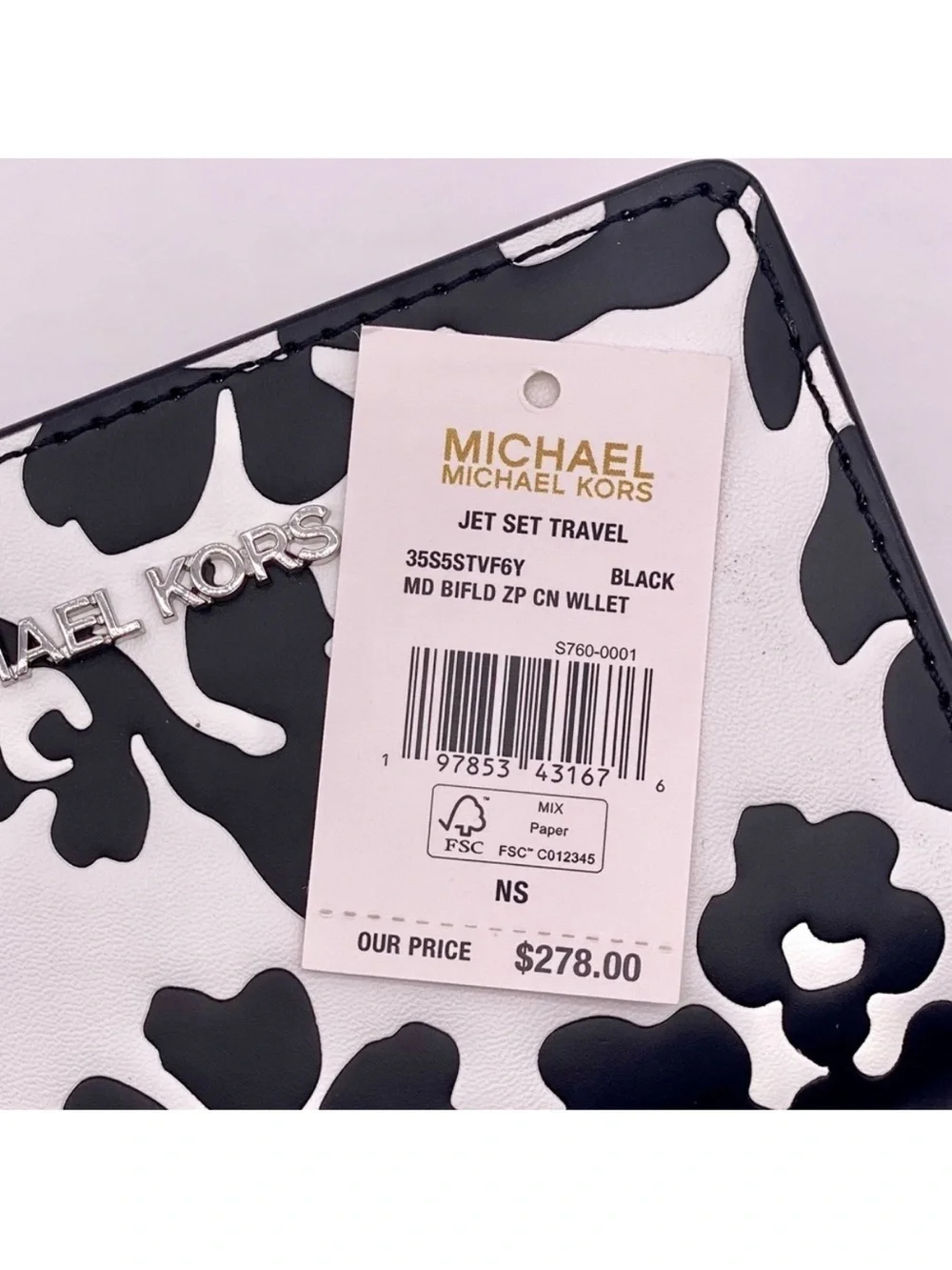 Michael Kors Black & White Floral Card Holder Wallet